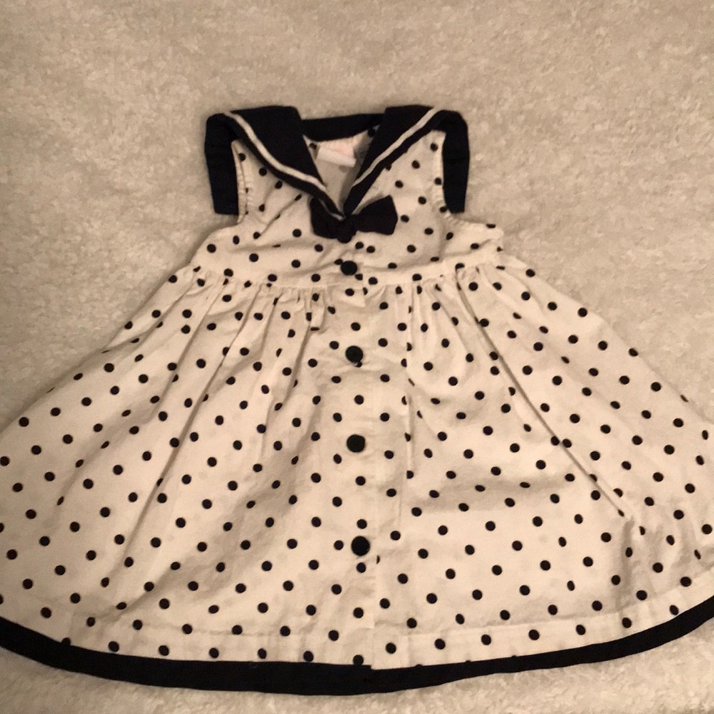 Girls sailor dress white with blue polka dot 18 mo